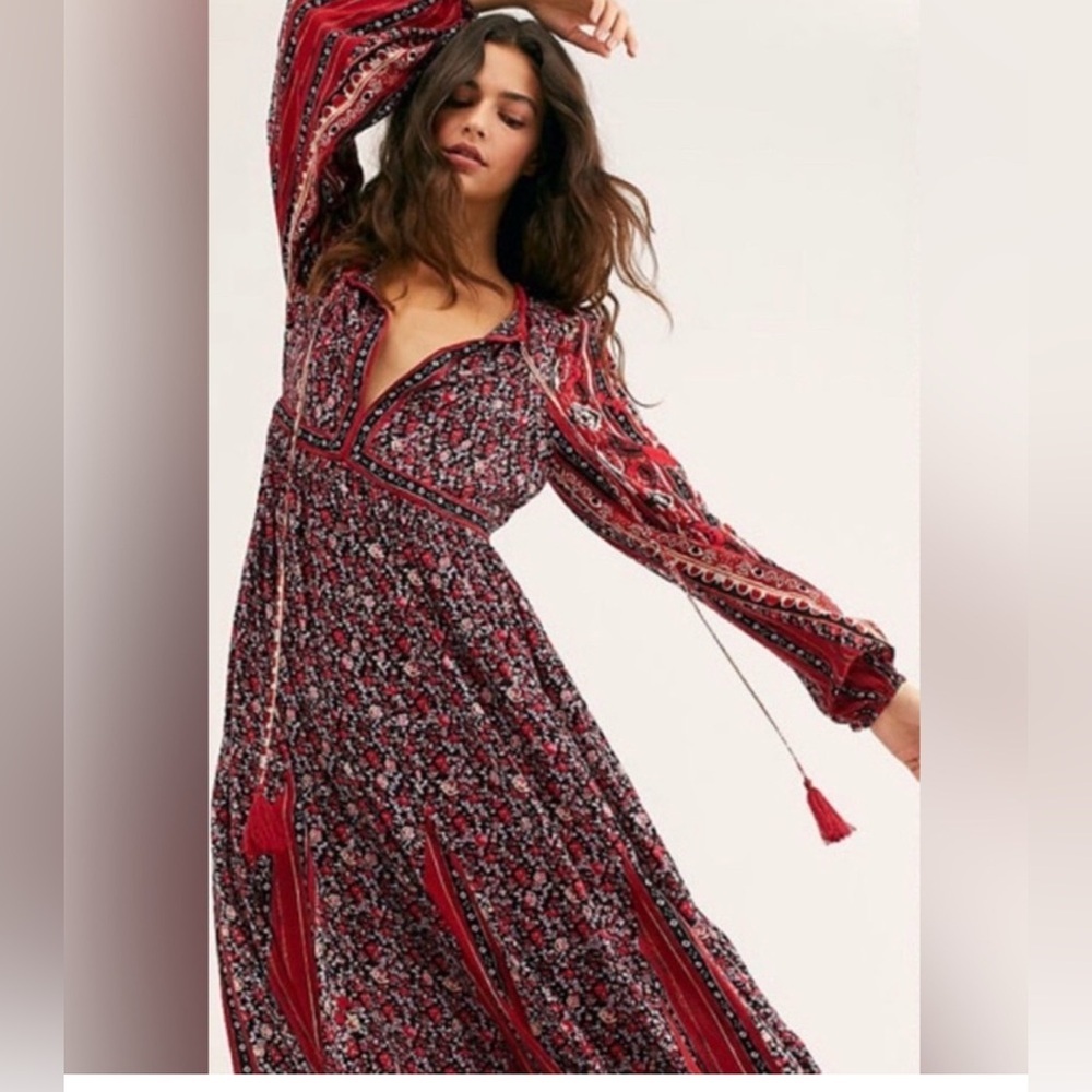Free People Happy Feelings Dress
Maxi Long Sleeve Red Black S - Picture 3 of 11